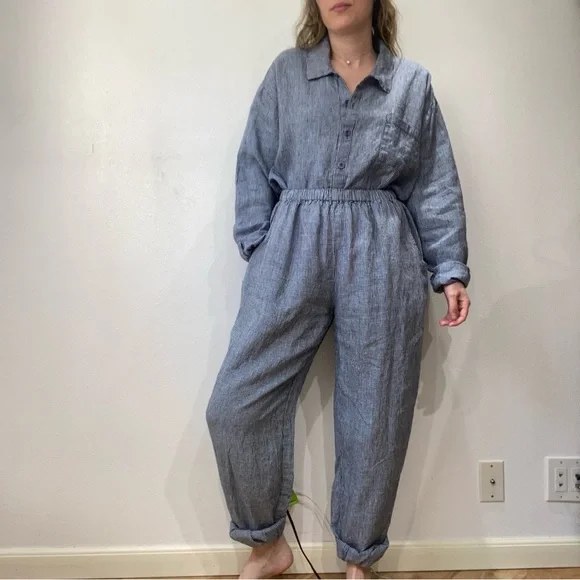 Vintage Flax Blue Plaid Pants Set - Picture 2 of 7
